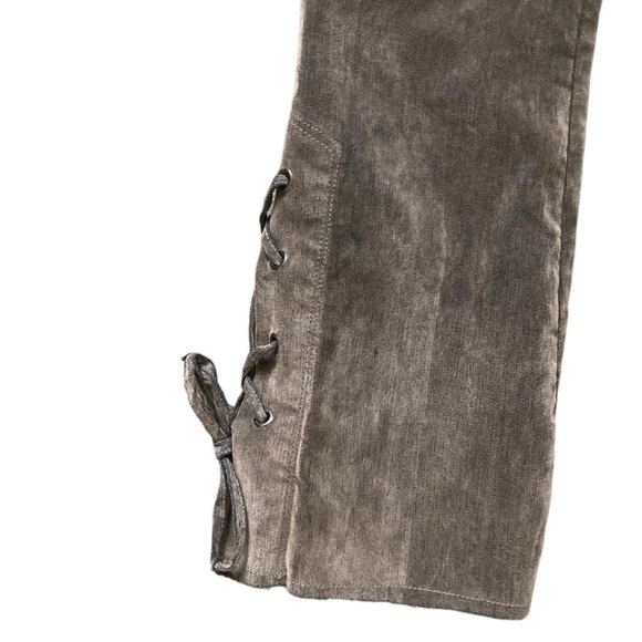 SHAFT JEANS Italy Lola hr Velvet Flock Pants Lace up Flare Hem in Oro Verde - Picture 9 of 15